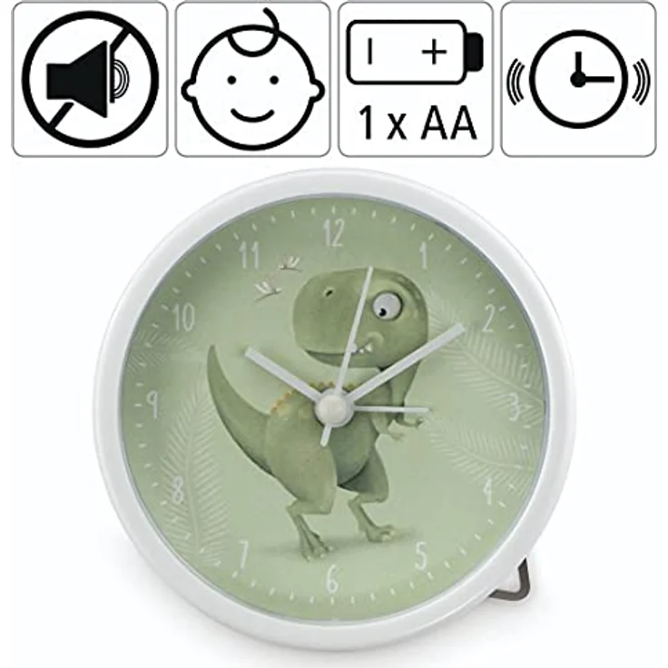 Hama Kinderwecker „Happy Dino“ ohne Ticken (Kinderuhr mit Dino Motiv, Wecker batteriebetrieben, einstellbare Alarmzeit, ideal auch als Lernuhr) grün - Preisvergleich – Bild 2