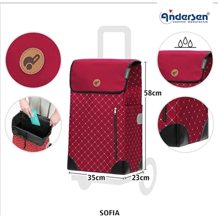 ANDERSEN Einkaufstrolley - Alu Star Shopper Sofia rot 43 L einkaufen, groß, Hackenporsche, Aluminium, höhenverstellbar, Räder abnehmbar – Bild 3