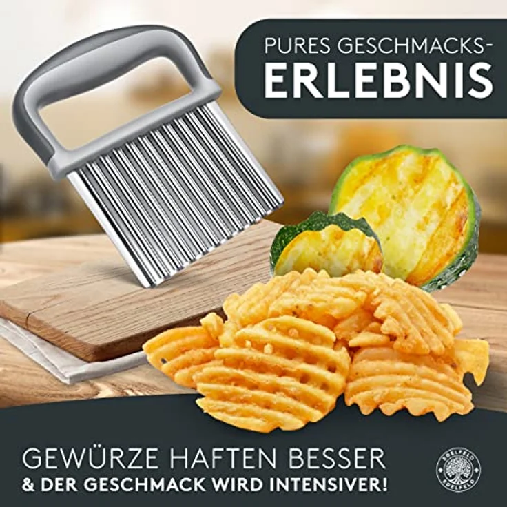 Edelfeld Wellenschneider für Pommes, Obst & Gemüse - Spülmaschinengeeignetes Wellenmesser - Professionelles Riffelmesser für Erwachsene & Kinder - Solides Wellenschnittmesser aus Edelstahl - Für BLW – Bild 3