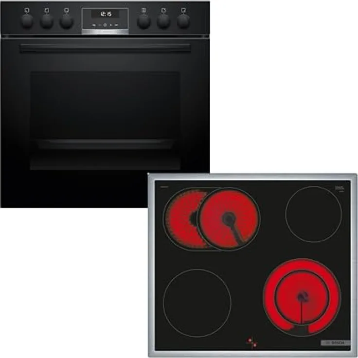 Bosch Einbauherd-Set HND611LS67, Serie 6 60 cm mit Reinigungshilfe, AutoPilot 10 und Backwagen, Elektrokochfeld HEB517BB3, Serie 4 herdgesteuert, Made in Germany