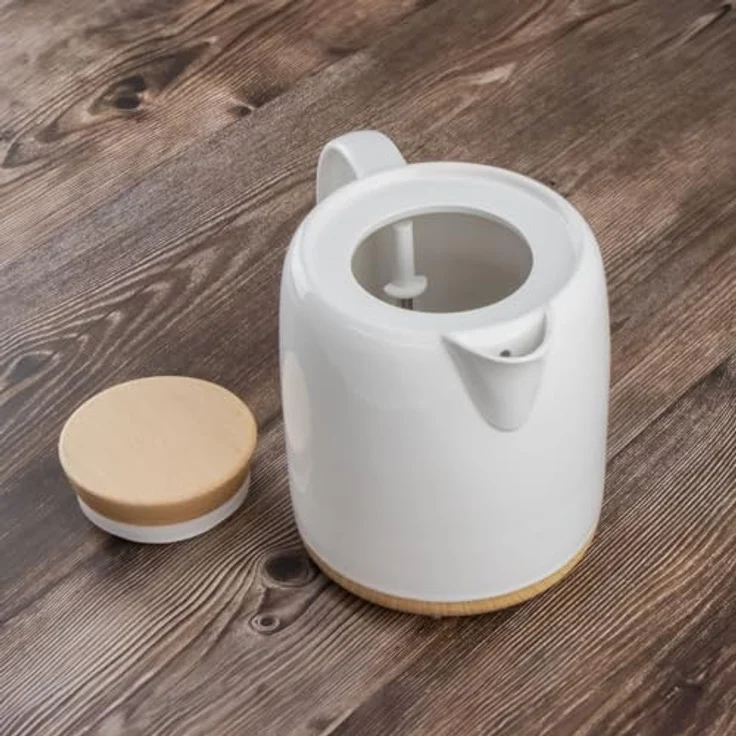 Kvota Elektrischer Wasserkocher aus Keramik mit Holz-Deckel, 1 Liter Volumen, weiß - Modernes Design. – Bild 4