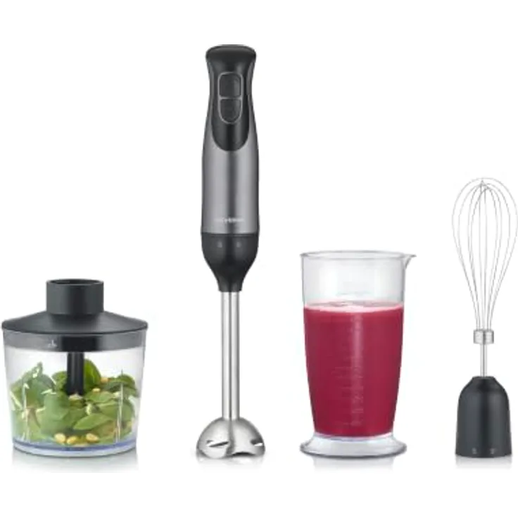 Severin SM 3764, Pürierstab mit 350 W Leistung, 0,7 l Behälter, Pulsfunktion, Schwarz, Edelstahl
