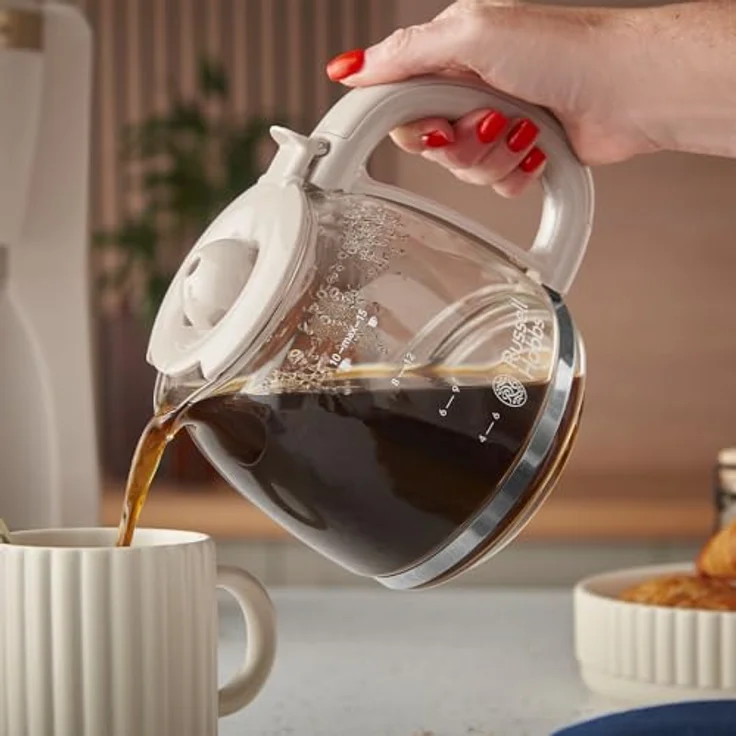 Russell Hobbs Brontë Stone Filterkaffeemaschine 1,25L, 1100W mit WhilTech-Brühtechnologie, Tropf-Stopp, Warmhalteplatte und Glaskanne, Farbe: Steinfarben – Bild 3