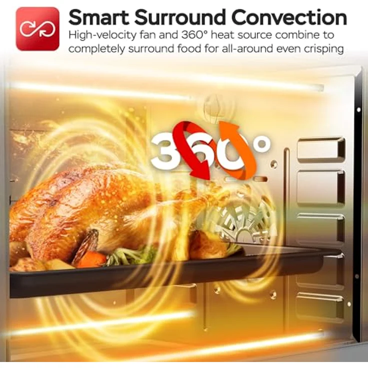 TurboTronic Elektrobackofen 45L, Edelstahl Tischbackofen mit Umluft, Grill & Drehspieß, Timer & Doppelglastür für Pizza, Braten & Aufläufe – Bild 4