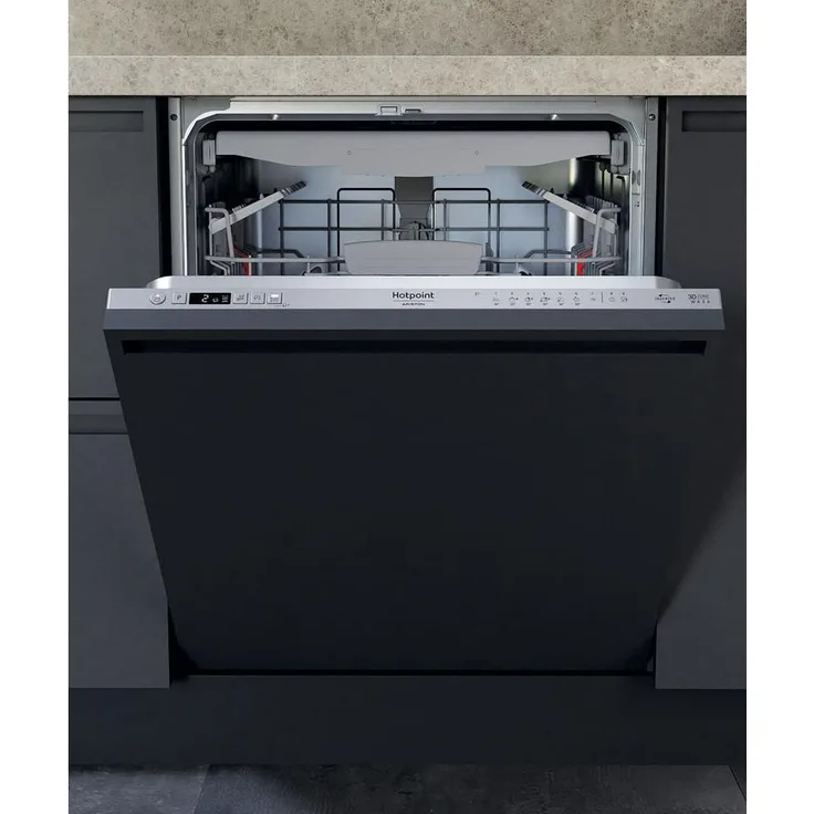 Hotpoint H0I D534A S, Voll integrierter Geschirrspüler, 60 cm, 14 Maßgedecke, Silber, 44 dB, Energieeffizienzklasse D