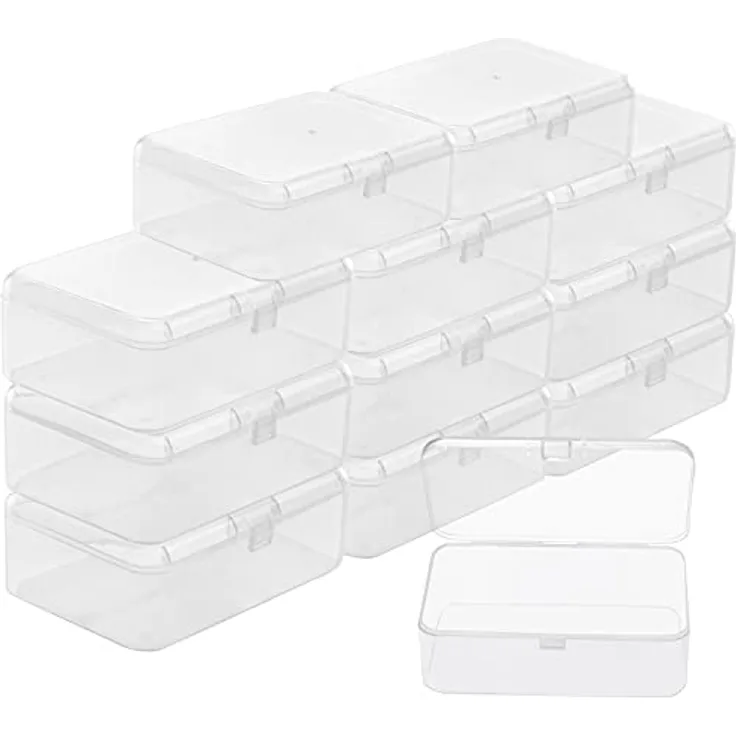 BELLE VOUS Kleine Aufbewahrungsbox Transparent, 12 Stück, Klappdeckel, 9 x 6 x 3,3 cm, für Schmuck, Perlen, Pillen und Schrauben