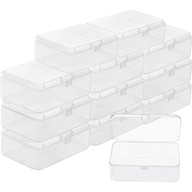 BELLE VOUS Kleine Aufbewahrungsbox Transparent, 12 Stück, Klappdeckel, 9 x 6 x 3,3 cm, für Schmuck, Perlen, Pillen und Schrauben – Bild 1