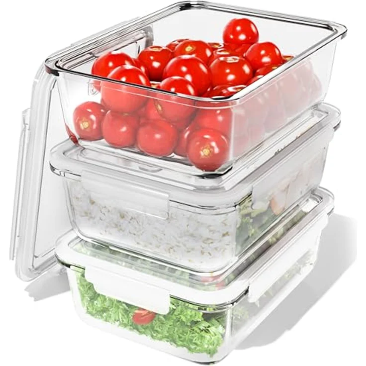 classbach Frischhaltedosen C-FHD 4020 G, 3er Set aus Glas mit 4-fach Click & Safe-Verschluss und Dampfventil, ideal für Mikrowelle, Spülmaschine und Gefrierfach, 1040 ml – Bild 1