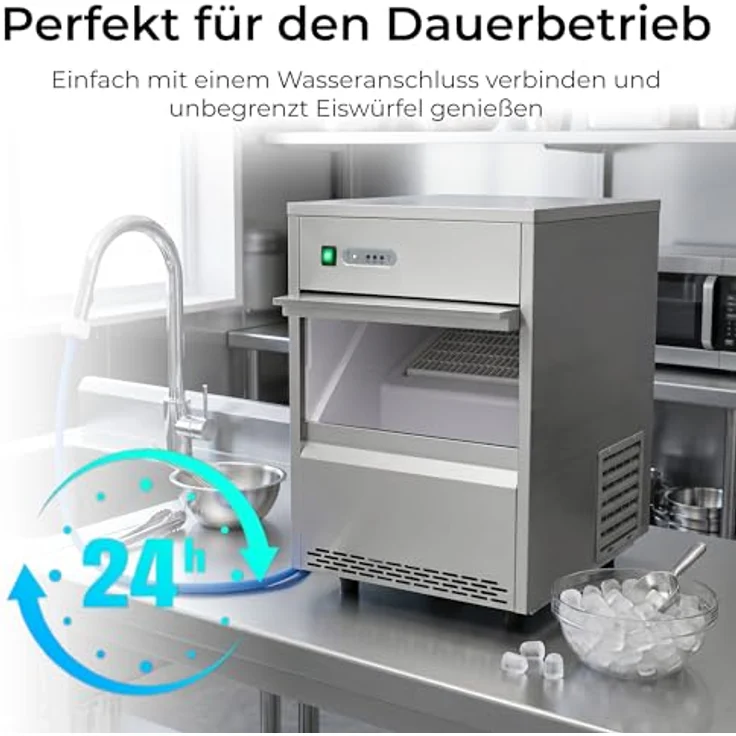 KLAMER Power Eiswürfelmaschine 26 kg/24h, vollautomatisch, Edelstahl, hygienischer PU-geschäumter Eisbehälter für Gastronomie – Bild 4