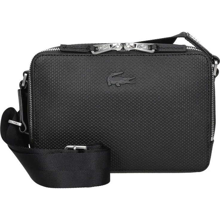 Lacoste Umhängetasche Chantaco - Umhängetasche XS 20.5 cm (1-tlg), elegante Umhängetasche mit umlaufendem Reißverschluss, verstellbarem Schultergurt, ton-in-ton Krokodil-Logo, schwarz