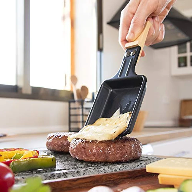 Cecotec Holz Raclette Käse & Grill 8200 Holz Schwarz. 1200 W, Grillfläche, 8 Einzelpfannen, Antihaftplatte, einstellbarer Thermostat, abnehmbares Design (Holz, AllStone) – Bild 5