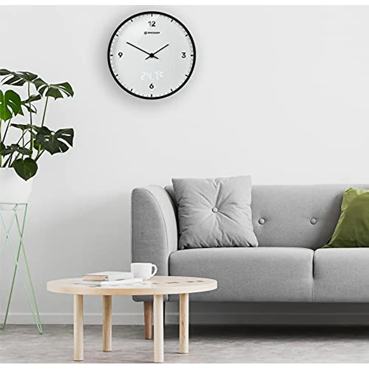 Bresser MyTime Wanduhr mit Funk ohne Tickgeräusche mit 24 cm großem Ziffernblatt, LED  Sekundenanzeige, Innentemperatur und geräuschlosem Funkuhrwerk, weiß – Bild 5