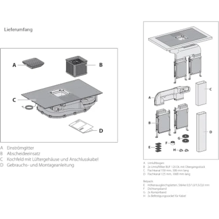Berbel Downline Advance BKA 83 DLA Kochfeldabzug Induktion, flächenbündig, mattschwarz, Umluft-Set inklusive Zubehör – Bild 7