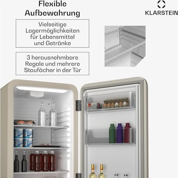 Klarstein Audrey Evo Retro Kühlschrank, 112L, freistehend ohne Gefrierfach, leise 40 dB, creme – Bild 5