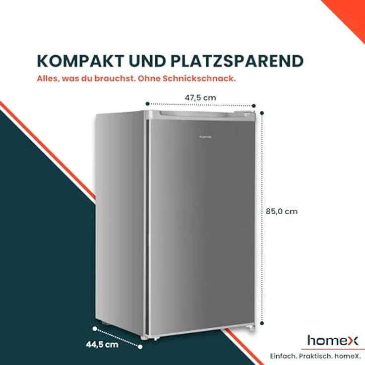 homeX CS0881-S Kühlschrank ohne Gefrierfach, 90L Nutzinhalt, freistehend, kompakt, silber – Bild 3