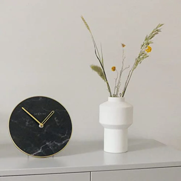 Nextime Wanduhr, Tischuhr Marble Ø 20 cm Schwarz (20 cm) - Batteriebetrieben, aus Marmor, Schwarz, 20 cm Durchmesser – Bild 6