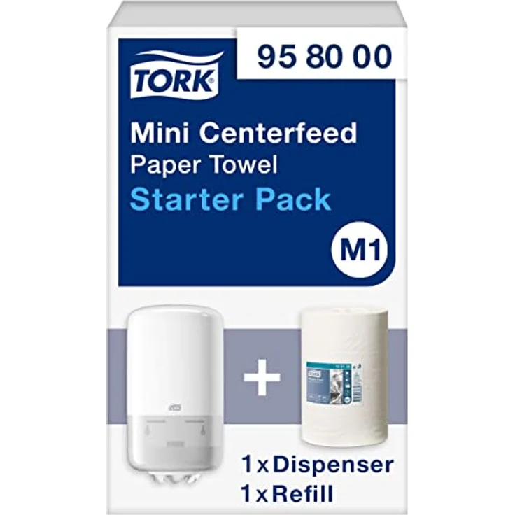 Tork Mini Centrefeed Papierhandtücher Starter Pack - 958000 - M1 + Nachfüllpapier (120 Meter), Groß – Bild 1