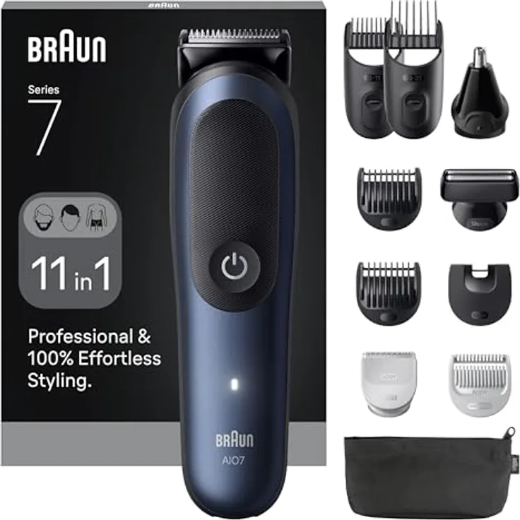 Braun All-in-One Series 7, 11-in-1 Groomingset, ProBlade, AutoSense, 120 Min Akku, AIO7540, Blau