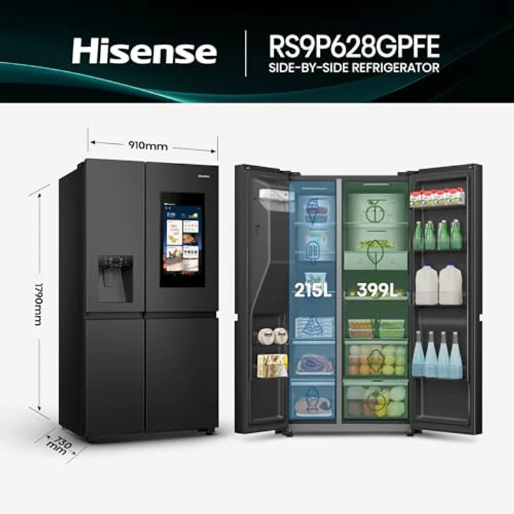 Hisense RS9P628GPFE, Side-by-Side Kühl-Gefrier-Kombination mit 21-Zoll Smartscreen, Eis- und Wasserspender, ConnectLife Hub und Fotowand-Funktion – Bild 3