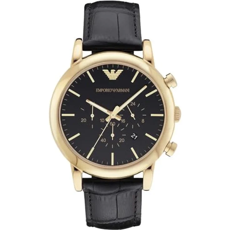 Emporio Armani Herren-Chronograph, Edelstahluhr, 46 mm, gold/schwarz – Bild 1