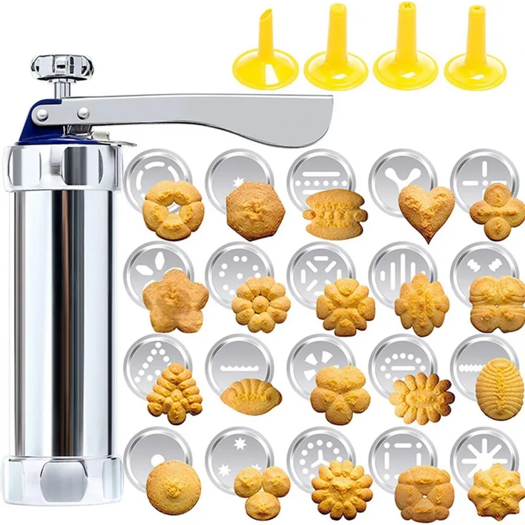 FELIXLEO Gebäckpresse Edelstahl Kekspresse Set mit 20 Gebäckformen und 4 Düsen, BPA-frei, ergonomischer Griff