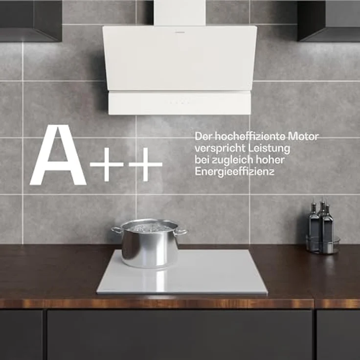 Klarstein Velaire Dunstabzugshaube 60 cm, Kopffreihaube mit 820 m³/h Boost, A++ Energieeffizienz, Touch-Bedienung, LED-Beleuchtung, leise, Aluminium- & Aktivkohlefilter, Weiß – Bild 5