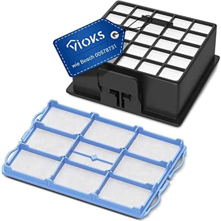 VIOKS Set 1x Staubsauger Hepa Filter & 1x Motorschutzfilter Ersatz für Bosch 00578731 00578863 Filter Set für Staubsauger von Siemens Synchropower VS06, VS 06 G, VS 06 A, VS 06 B, VS 06 C