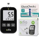 adia Vorteilspack Blutzuckermessgerät-Set (mmol/L) + 60 Blutzuckerteststreifen + 110 Lanzetten zur Kontrolle des Blutzuckers