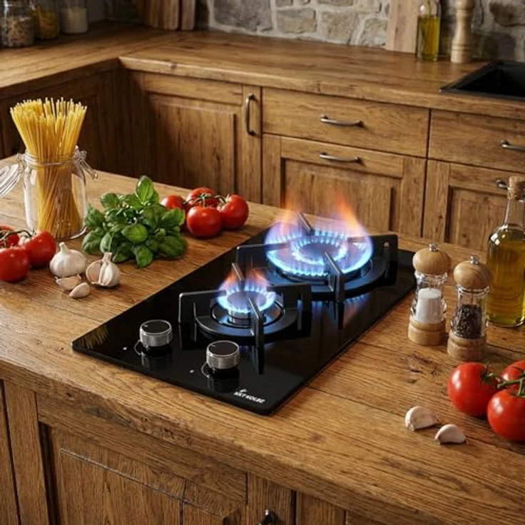 KKT KOLBE Gaskochfeld G302G, 30 cm autark mit 4,4 kW, 2 Kochzonen, stufenlos regelbar, Wok-Zone, Rahmenlos, gusseiserne Topfträger, Glasoberfläche, für Propangas und Erdgas – Bild 3