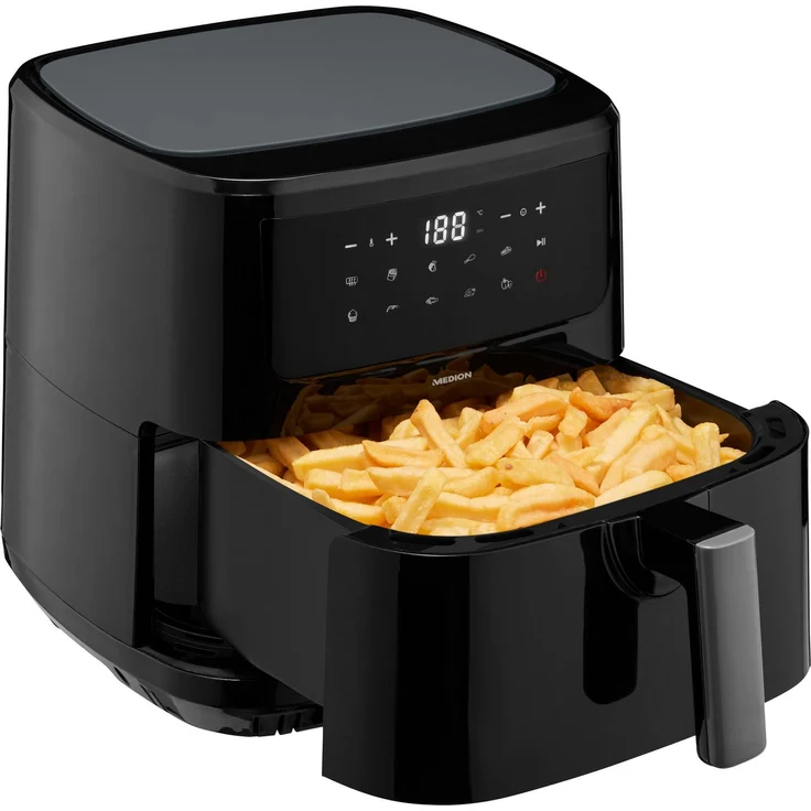 MEDION Heißluftfritteuse MD11750 P10 XL Duo, 2000 W, 6,3 L, Schüttelalarm, 9 Automatikprogramme, Edelstahl – Bild 1