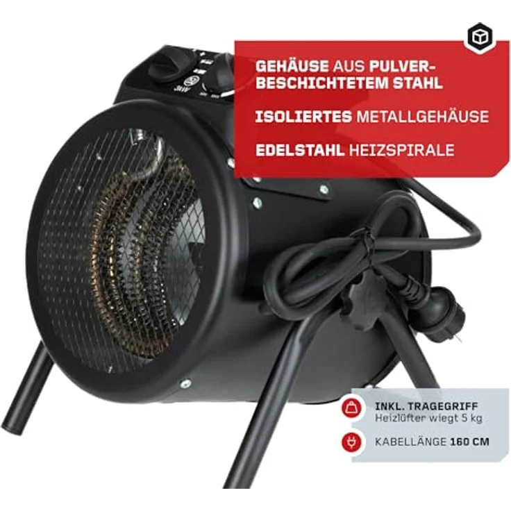 FEISTOS Heizlüfter Ikarus 3000 | 3000 W | 25x29x33 cm | Heizbereich 60 m³ | Heizstrahler zum leisen & effektivem Erwärmen der Umgebung | 3 Heizstufen + Kaltluftoption & Überhitzungsschutz – Bild 5