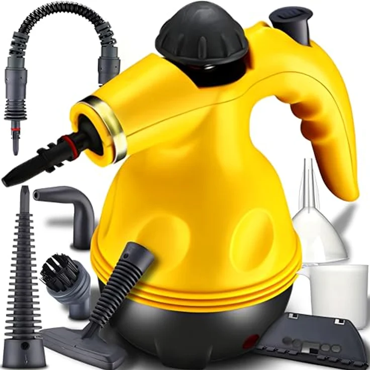 Retoo Dampfreiniger, Handgerät, Handheld mit 450 ml Tank, 900 W Handdampfreiniger, 3,5 bar max. Dampfdruck, Geeignet für Polstermöbel, Küche, Boden, Fenster, Teppiche, Gelb – Bild 1