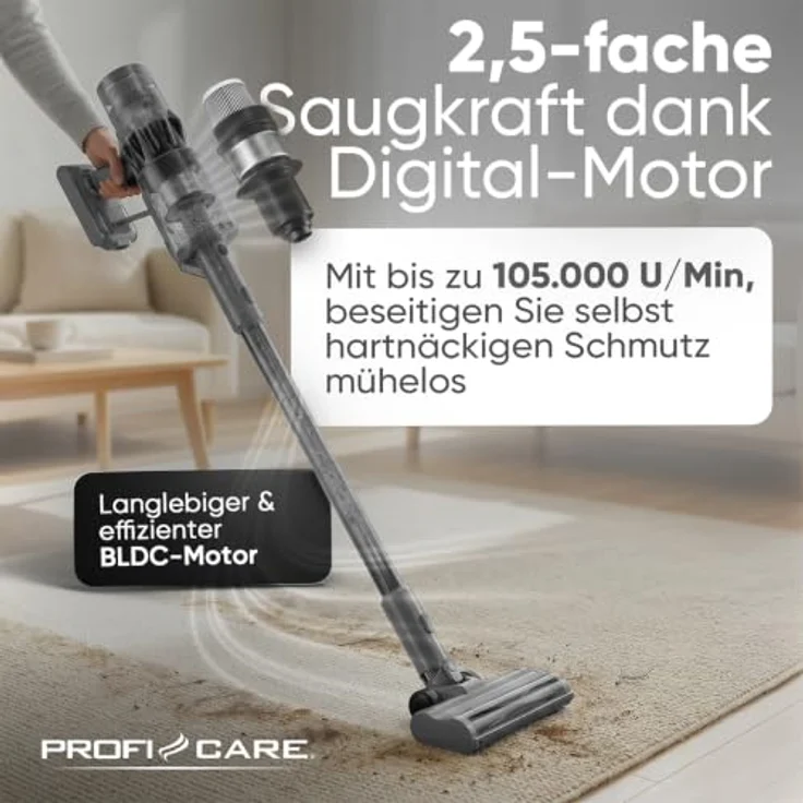ProfiCare PC-BS 3138 A, Akku-Staubsauger mit 500W BLDC-Motor, beutellos und HEPA-Filter, schwarz – Bild 3