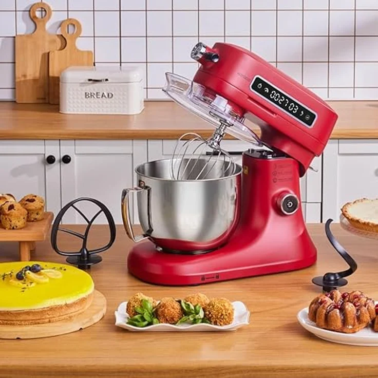 Karaca Pro Artisan Küchenmaschine, 1600W mit Digital Display, Gusseisen Gehäuse, 5L Edelstahltrichter, Rot – Bild 1
