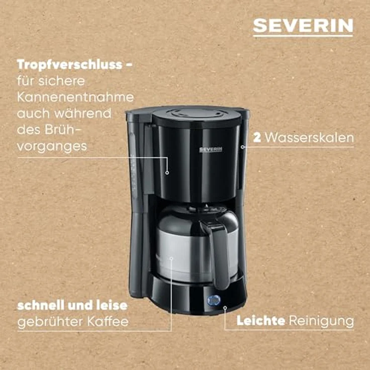 SEVERIN KA 4835 Type Kaffeemaschine (Für gemahlenen Filterkaffee, 8 Tassen, Inkl. Thermokanne) schwarz – Bild 4