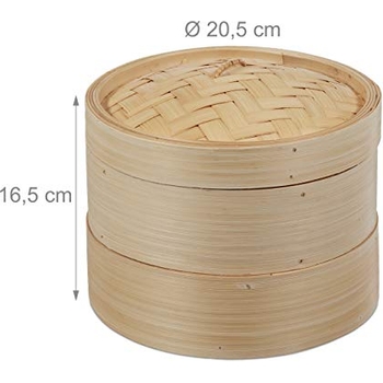 REISHUNGER Bambusdämpfer 25cm – 2 Etagen, Für Reis, Dim Sum, Gemüse, Inkl. 2 Baumwolltücher, Traditionell Asiatisch