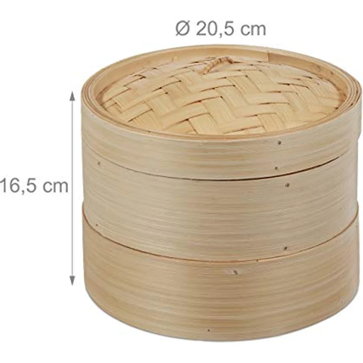 Relaxdays Bambus Dampfgarer, asiatischer Dämpfkorb mit 2 Etagen, für Dim Sum, Reis, Dampfgarer Einsatz, Ø 20,5 cm, natur – Bild 4