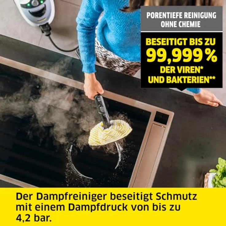 Kärcher Dampfreiniger SC 5 EasyFix Iron mit Heißwasser-Zuschaltung, Dampfdruck: 4,2 bar, Aufheizzeit: 3 min., Fläche: ca. 150 m², Tank: 0,5 l + 1,5 l, Bodenreinigungsset EasyFix und Düsen – Bild 2