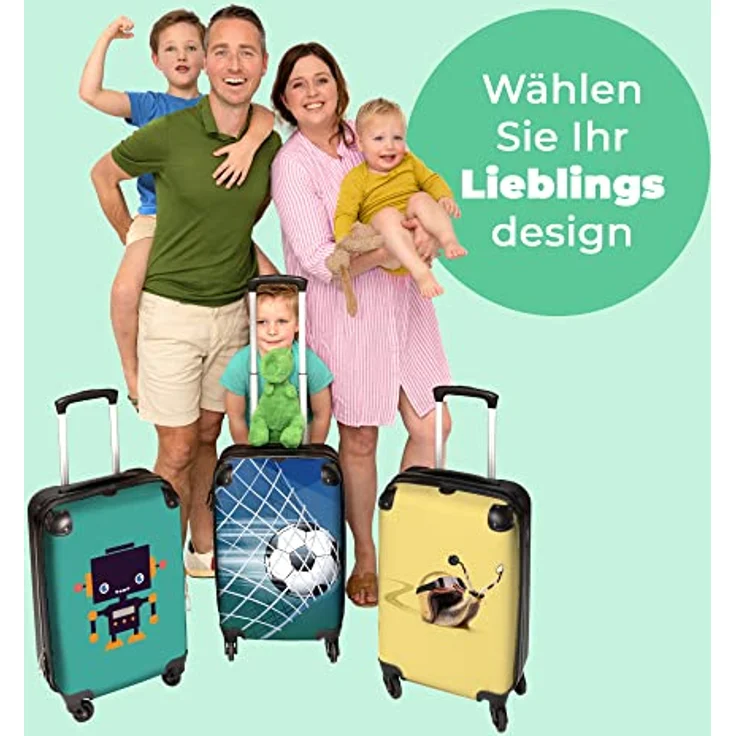 NoBoringSuitcases.com© Kinderkoffer Fußball - Tor - Netz - Schießen - Jungen 55x35x20cm, 4 Rollen, Handgepäck Koffer, Hartschalenkoffer Kinder, Reisekoffer Jungen - Fröhlich buntes Design - Leichtgewicht 2,6kg – Bild 9