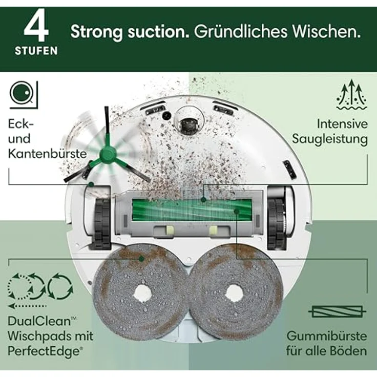 iRobot Roomba Plus 505 Combo Robot + AutoWash Dock Saugroboter mit Wischfunktion - Clearview Pro LiDAR - 7000Pa - DualClean Wischpads mit PerfectEdge - SmartScrub - Weiß – Bild 2