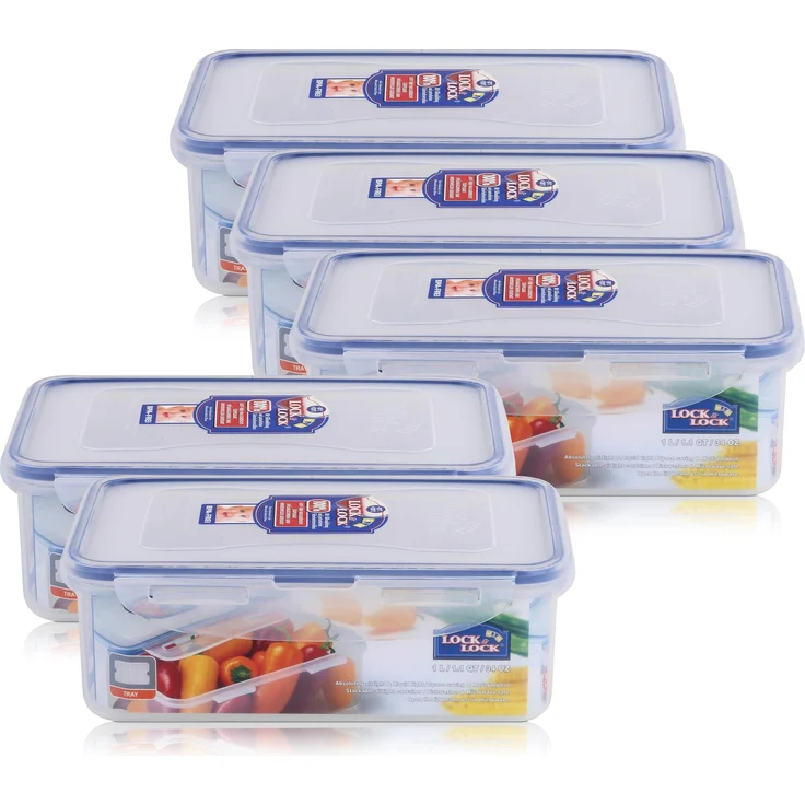 Lock&Lock HPL817T Frischhaltedose 1 Liter, luft- und wasserdicht, 5er Pack, BPA-frei, spülmaschinen- und mikrowellengeeignet