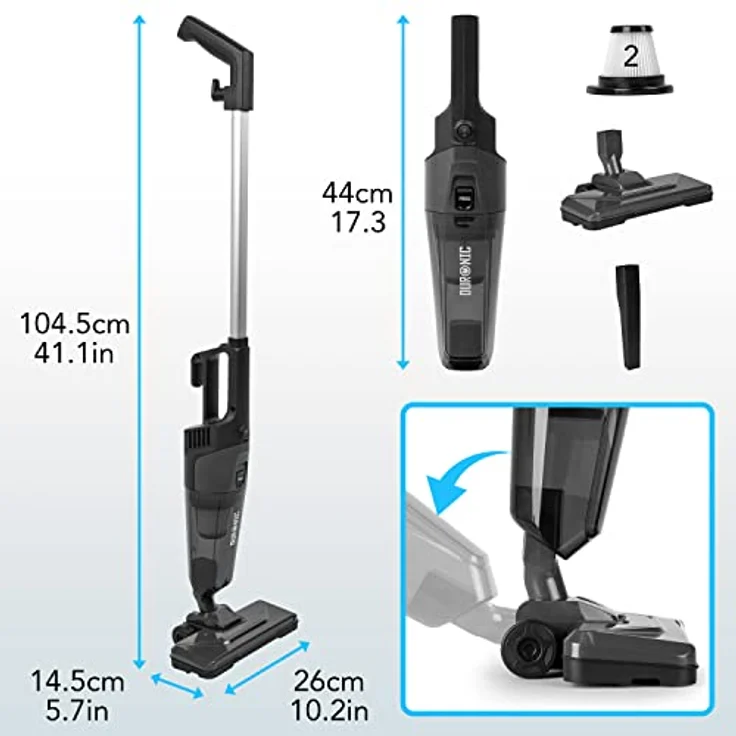 Duronic VC9 Bodenstaubsauger | 2-in-1 Handstaubsauger und Stielstaubsauger | Inkluviv Bodenbürste für Tierhaar und Zubehör | Beutellos HEPA Filter | 600 Watt | Staubsauger für Auto | Kabelgebunden – Bild 3