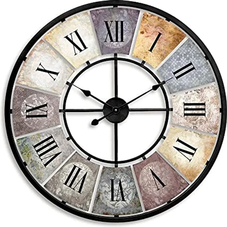 Große Vintage Wanduhr Wohnzimmer ohne Tickgeräusche Moderne XXL Wanduhren römische Ziffern Retro Deko (Metall Ø 50cm Durchmesser Antik Bunt) – Bild 2