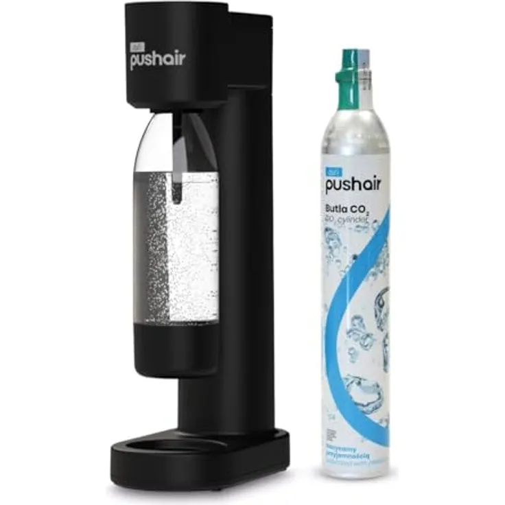DAFI Pushair Wassersprudler, schwarz, inkl. 1 CO2-Zylinder und 0,7l Flasche