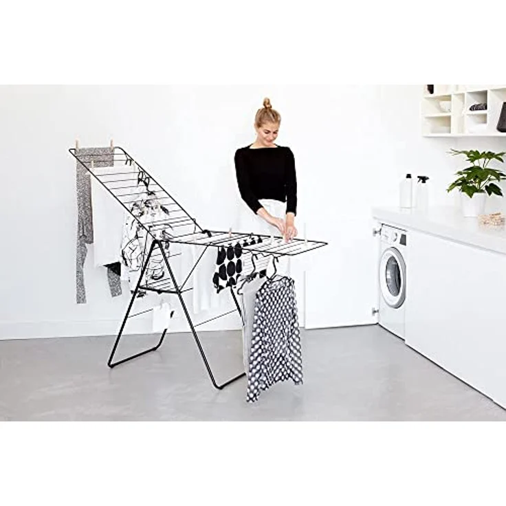 Brabantia Hang On, Wäscheständer mit 25 Metern Trockenfläche und Platz für 8 Kleiderbügel, Schwarz – Bild 12