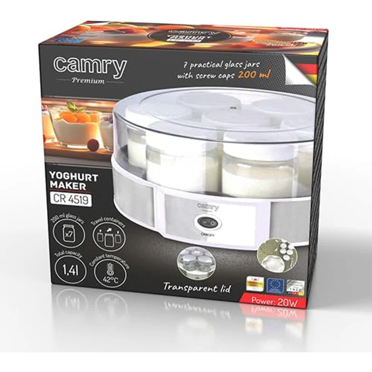 Camry CR 4519 Joghurtbereiter, Joghurt-Maker mit 7 Gläsern, Weiß/Silber, konstante Temperatur 42°C, 20W – Bild 9