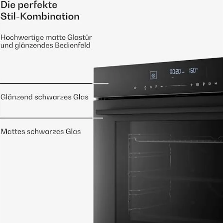 Klarstein Velaire Einbaubackofen 60 cm, 74L, 13 Funktionen, Energieeffizienz A+, Touch-Bedienung, Timer, leicht zu reinigen, schwarz – Bild 5