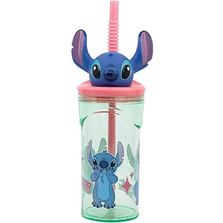Lilo & Stitch 3D Trinkbecher mit integriertem Strohhalm, 360 ml, farbenfrohes Disney-Design – Bild 1