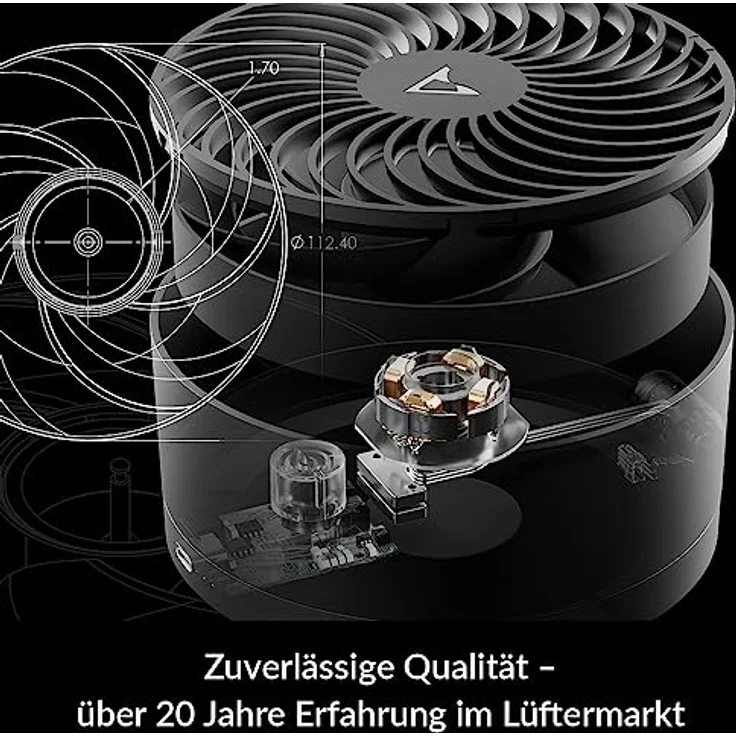 ARCTIC Summair Plus - Zusammenklappbarer Tischventilator mit integriertem Akku, USB-C Anschluss (inkl. USB-A Ladekabel), Stufenlos regulierbare 600-3300 U/min - Schwarz – Bild 4