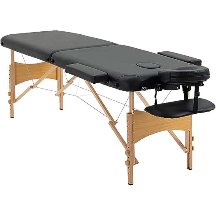 HOMCOM Klappbares Massagebett, Massageliege mit Kopfstütze, Kunstleder, verstellbare Höhe, belastbar bis 250 kg, Schwarz – Bild 1